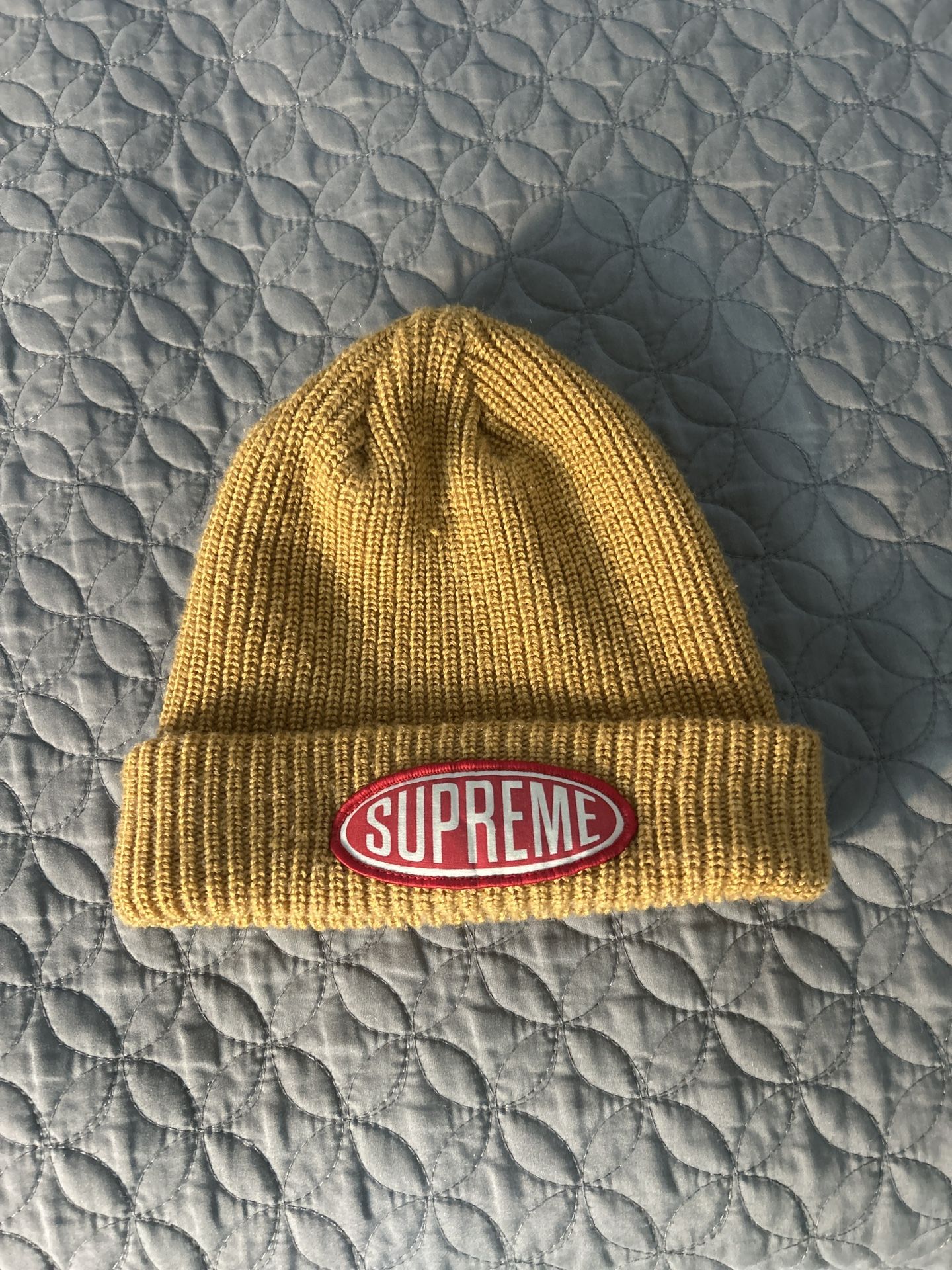 Supreme Oval Patch Beanie Gold