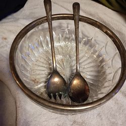 Vintage Crystal And Silver Salad Bowl
