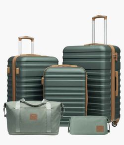 Coolife Suitcase (Dark Green, 5 piece set)