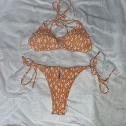Orange Floral Bikini Set Size Large