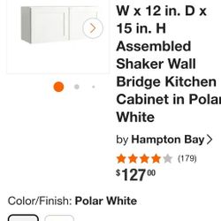 Courtland 36 in. W x 12 in. D x 15 in. H Assembled Shaker Wall Bridge Kitchen Cabinet in Polar White