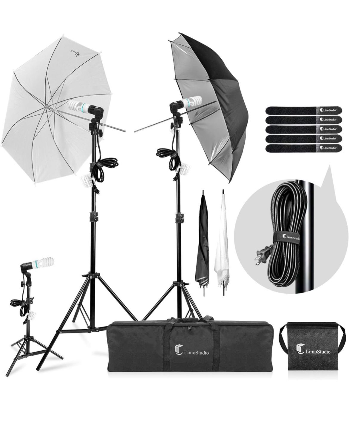 LimoStudio Photography Video Portrait Studio Daylight Umbrella Continuous Lighting Kit with Energy Saving Bulb, Velcro cable ties, Photo Studio