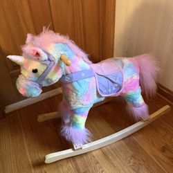 Plush pastel Rainbow Rocking Unicorn Horse – 23.5” Tall