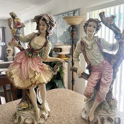 Antique Pareja Grande Porcelana Italy Mide 26 Pulgada De Alto 🤩