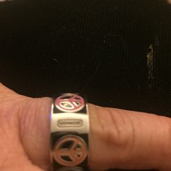 Coach Ring With Multi-colored Peace Signs