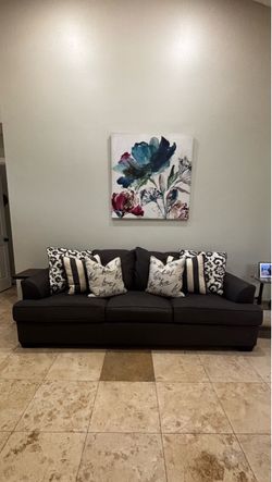 3-Seater Dark Grey Couch with Decorative Pillows