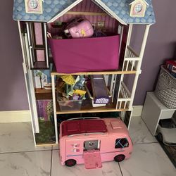 Doll House With Accessories And Camper