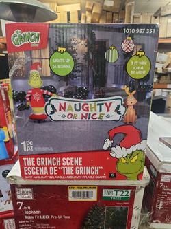 New 9 ft W LED Grinch & Max Naughty or Nice Sign Christmas Airblown Inflatable
