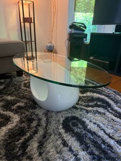 Oval Glass Coffee Table with White Pedestal Base