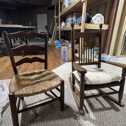 Child-sized antique chair and rocker