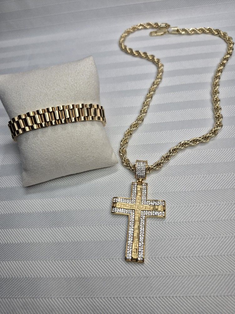 Men's Cross Set Prices On Description High Quality Jewelry 14k Gold Plated Hypoallergenic Waterproof Non Tarnish 