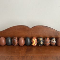 Set of 1 Dozen Halloween Blossom Bucket Painted Eggs - just under 2.5” tall x 1.75” wide 