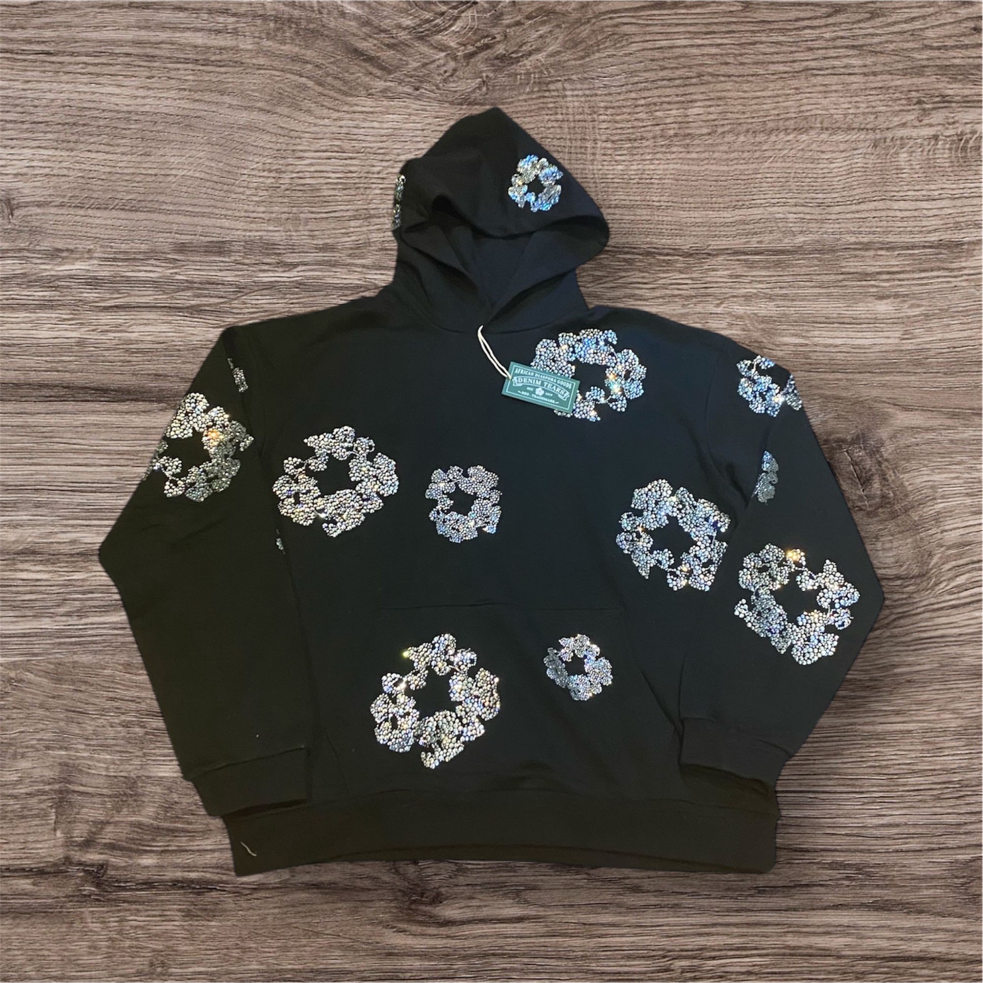 Denim Tear Medium Swarovski Black Hoodie 