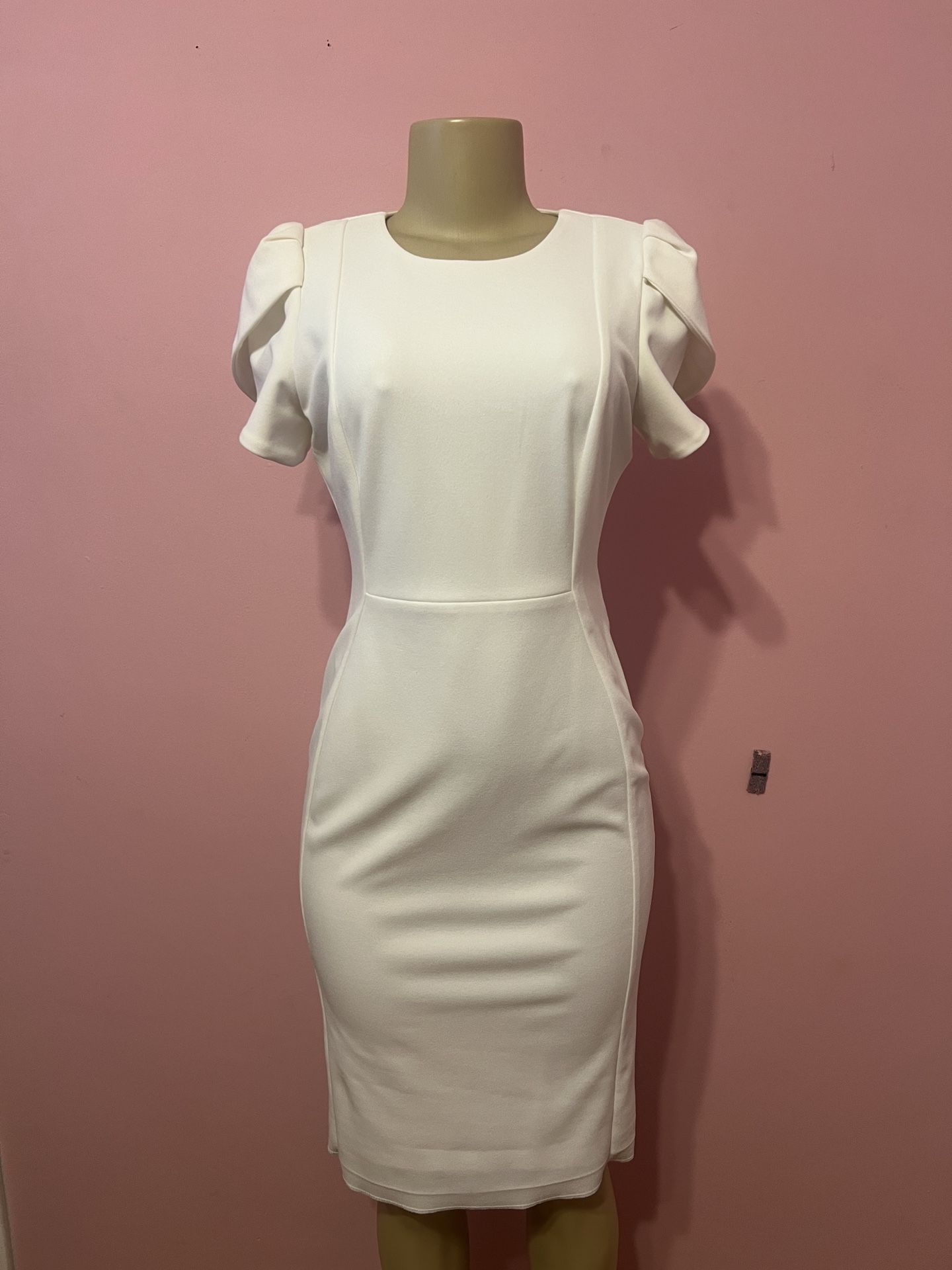 Chic white midi dress with elegant ruffle sleeves