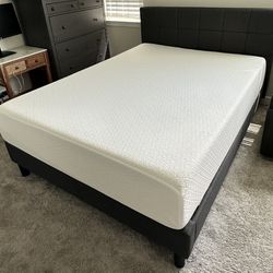 Queen Memory Foam Mattress and Upholstered Bed Frame