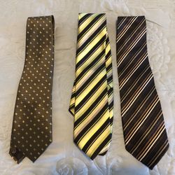 3 Men’s Neckties – Green & Brown Striped and Patterned Ties