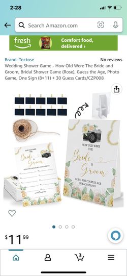 Wedding Shower Game - How Old Were The Bride and Groom, Bridal Shower Game (Rose), Guess the Age, Photo Game, One Sign (8×11) + 30 Guess Cards/CZP008