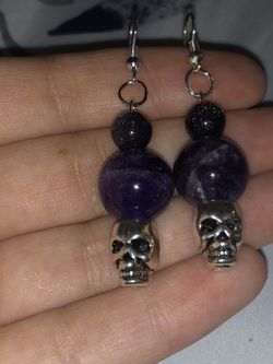 Skull Amethyst and blue goldstone earrings