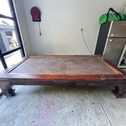 Antique Wood And Woven Chinese Table 