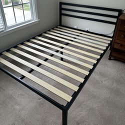 Queen Size Bed Frame Black Metal Sturdy