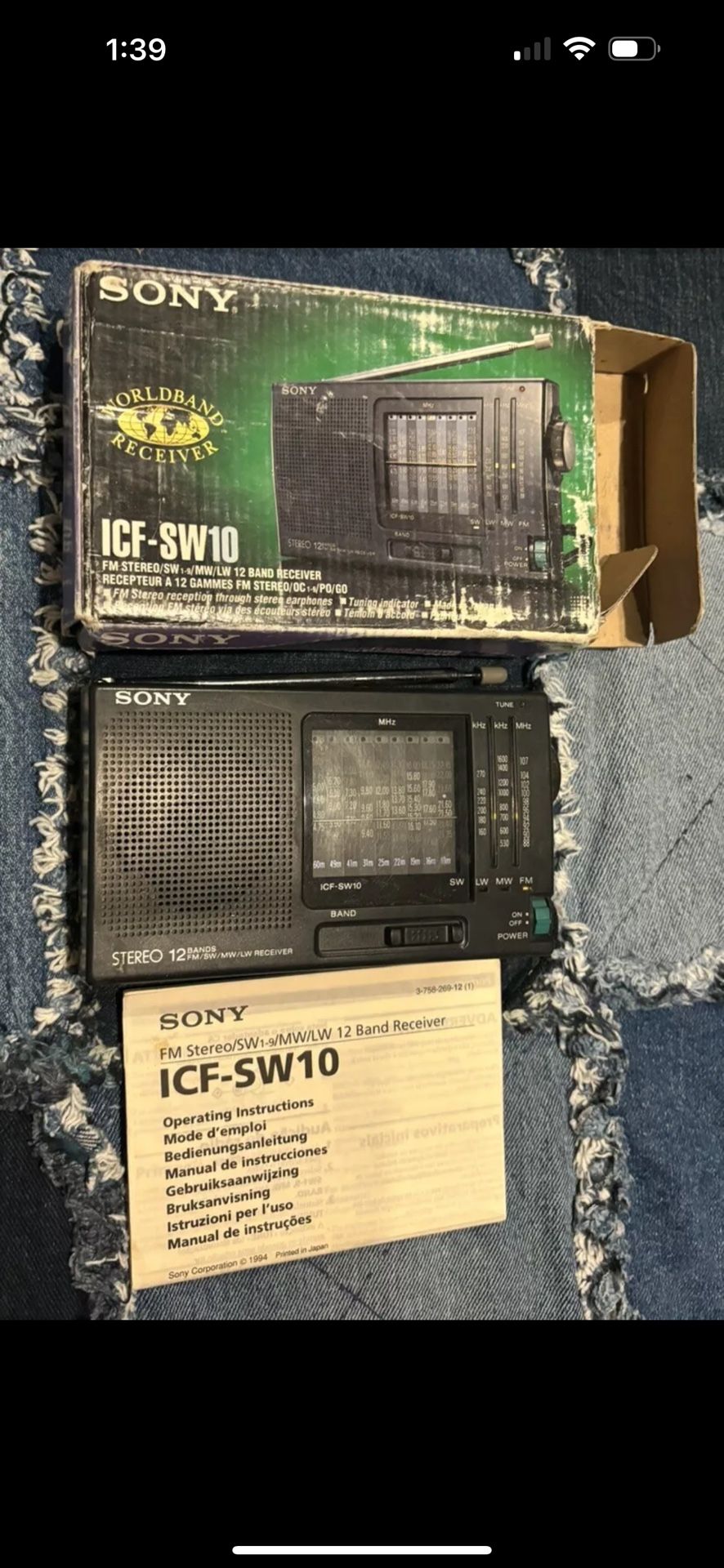 Sony ICF-SW10 Portable 12 Band FM/SW/MW/LW/ Stereo Receiver Shortwave Radio