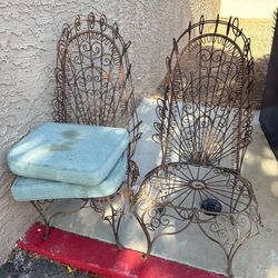 Vintage Rustic Metal Outdoor Garden Chairs Pair