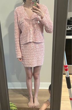 Chic Pink Tweed Two-Piece Cardigan & Mini Skirt Set