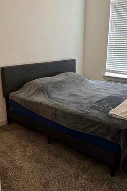 King Size Platform Bed Frame with Tufted Headboard - Like New