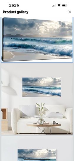 Large Ocean Wall Art for Living Room 20"x40" Blue Coastal Beach Canvas Prints Modern Seascape Wave Artwork for Bedroom Bathroom Office Home Decor Read