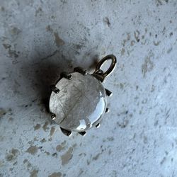 Vintage Beautiful Gold Rutilated Quartz Round Pendant 