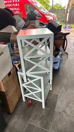 White Wood 4-Tier Bookshelf with X-Frame Sides