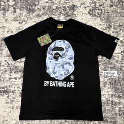 BAPE black, white and grey camo print black streetwear tee •MENS size Large •brand new never worn, comes with bag   streetwear bape supreme fashion hy