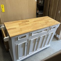 White Kitchen Cart with Drop-Leaf, 4-Wheels, Spice Rack, Towel Rack, 4-Doors, 3-Drawers, Adjustable Shelves