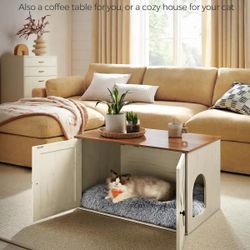 Feandrea Cat Litter Box Enclosure, Litter Box Furniture Hidden with Removable Divider, Indoor Cat House, End Table, 31.5 x 20.9 x 19.7 Inches, Honey B