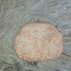 Vintage Cream Beaded & Sequin Wristlet/Coin Purse 