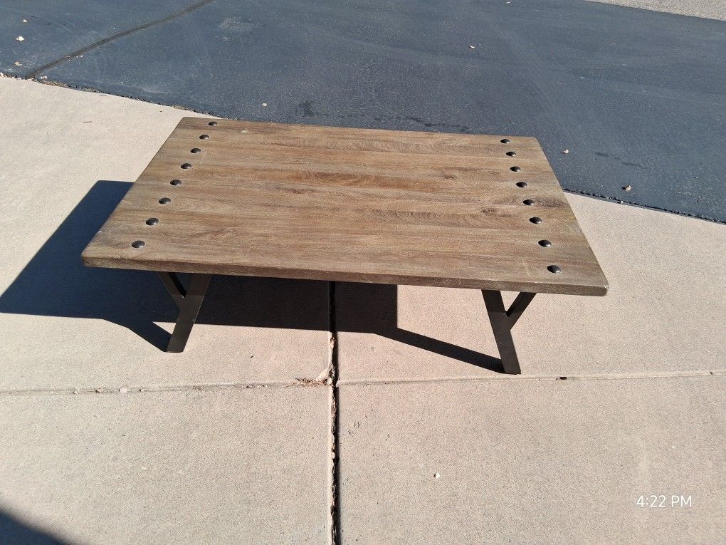 Haffenburg Coffee Table Ashley Furniture. Solod Wood With Steel Rivits Rustic Look. Was 430$ Asking 140