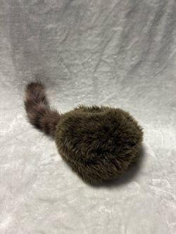 Small brown Coon Tail Racoon Coonskin Cap Faux Fur Hat