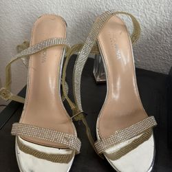 clear block heel rhinestone straps