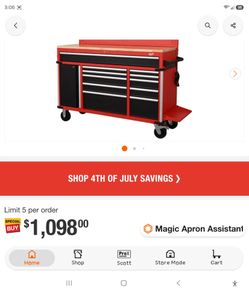 (Milwaukee ) Mobile Workbench Cabinet with Solid Wood Top and Pegboard