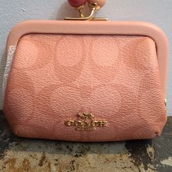 New! COACH C1708 Nora Kisslock Leather Coin/card Case PINK!!!