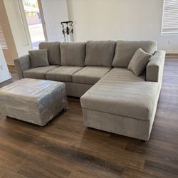 Brand New Grey Sectional With Free Ottoman