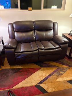 Dark Brown Leather Reclining 2 seater