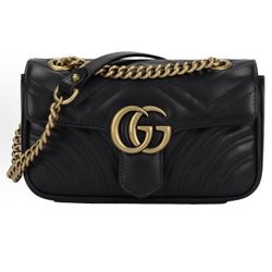 GUCCI GG Marmont Gold Retro Double G Logo Embossed Leather Marmont 22 Chain Flip Bag Shoulder Bag Crossbody Bag Mini(82)57