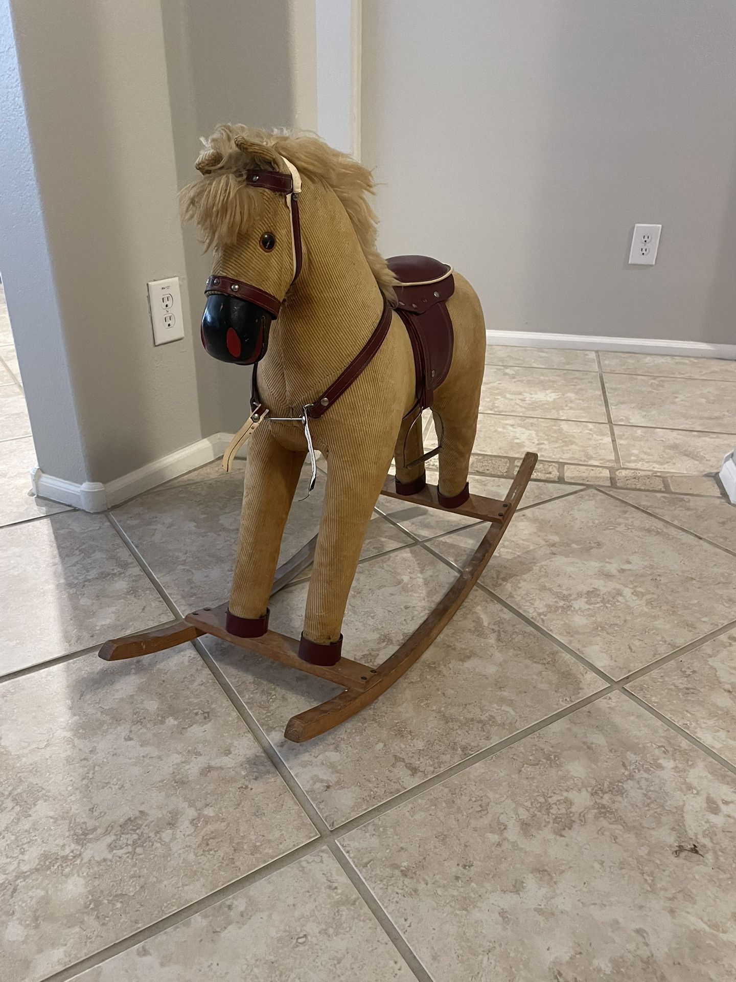 Vintage Rocking Horse Corduroy and Wood