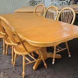 Oak Dining Table/ 8 foot/ Double Leaf Double Pedestal/ Solid Wood/Farmhouse/Country/Rustic/Rare