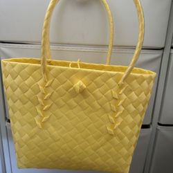 Modern Classic Bayong Bag yellow With Hook Lock Plastic14”x10”