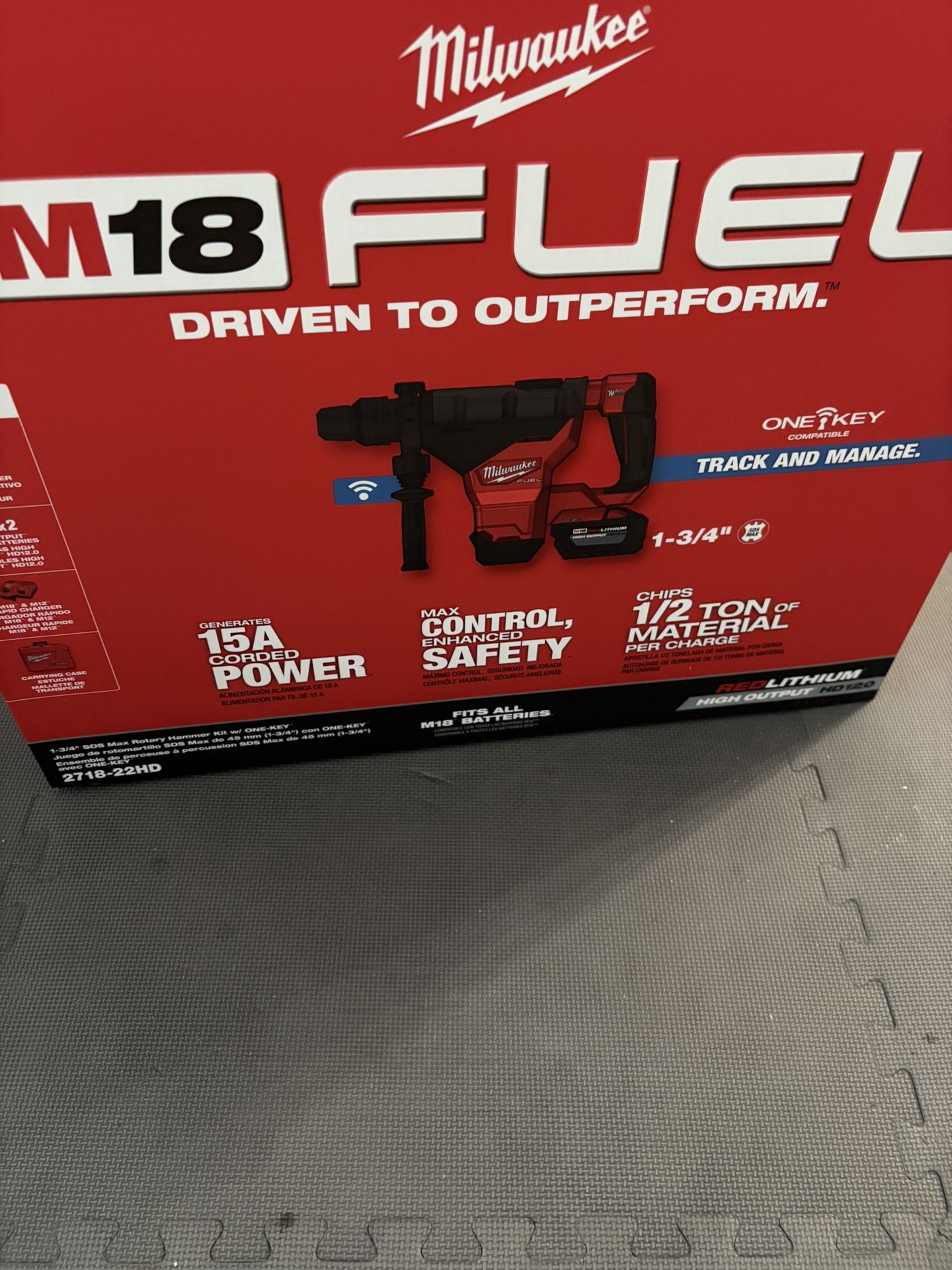 M18 FUEL ONE-KEY 18v Lithium-Ion Brushless Cordless 1-3/4 In. SDS-MAX Rotary Hammer W/ Two 12.0Ah Battery’s
