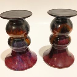 Pottery Pillar Candle Holder Set