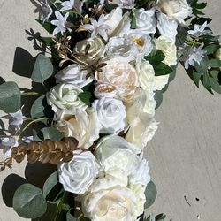 Wedding Arch Garland faux / Artificial Flower Arrangement With Eucalyptus, White and Ivory Roses, Peonies 