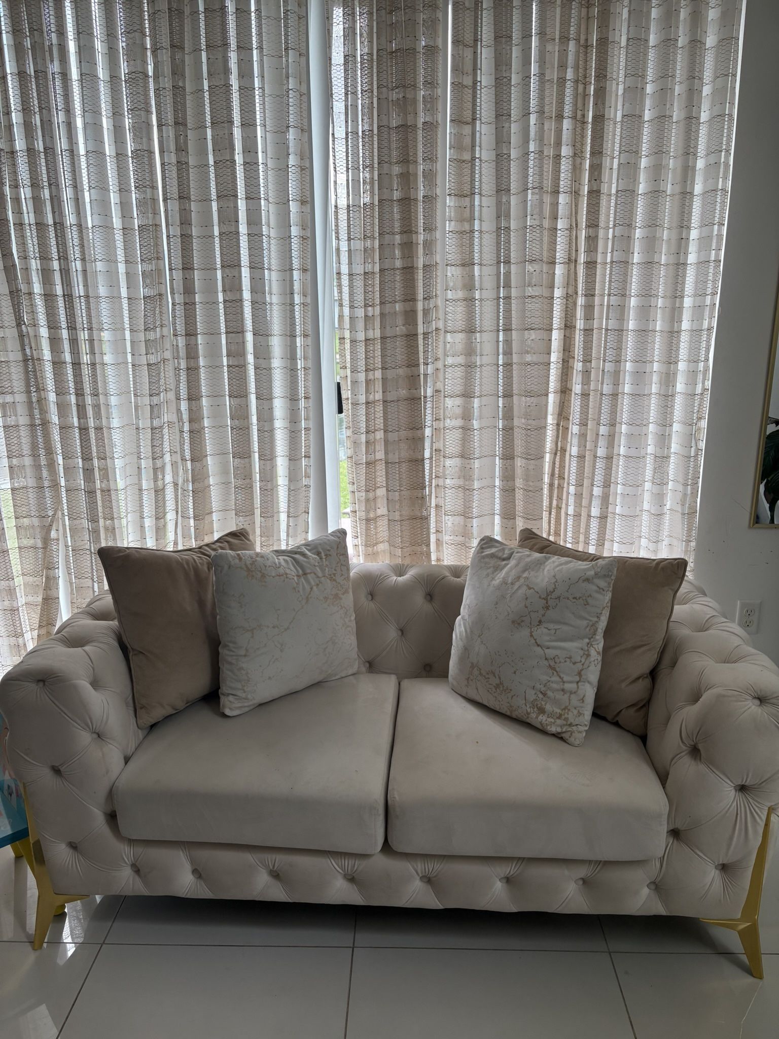 Cream And Gold Loveseat
